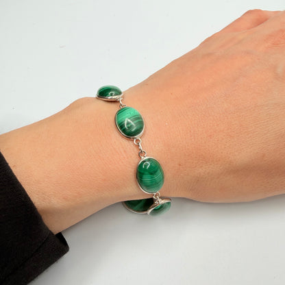 Bracciale Malachite e Argento 925 - Ovale