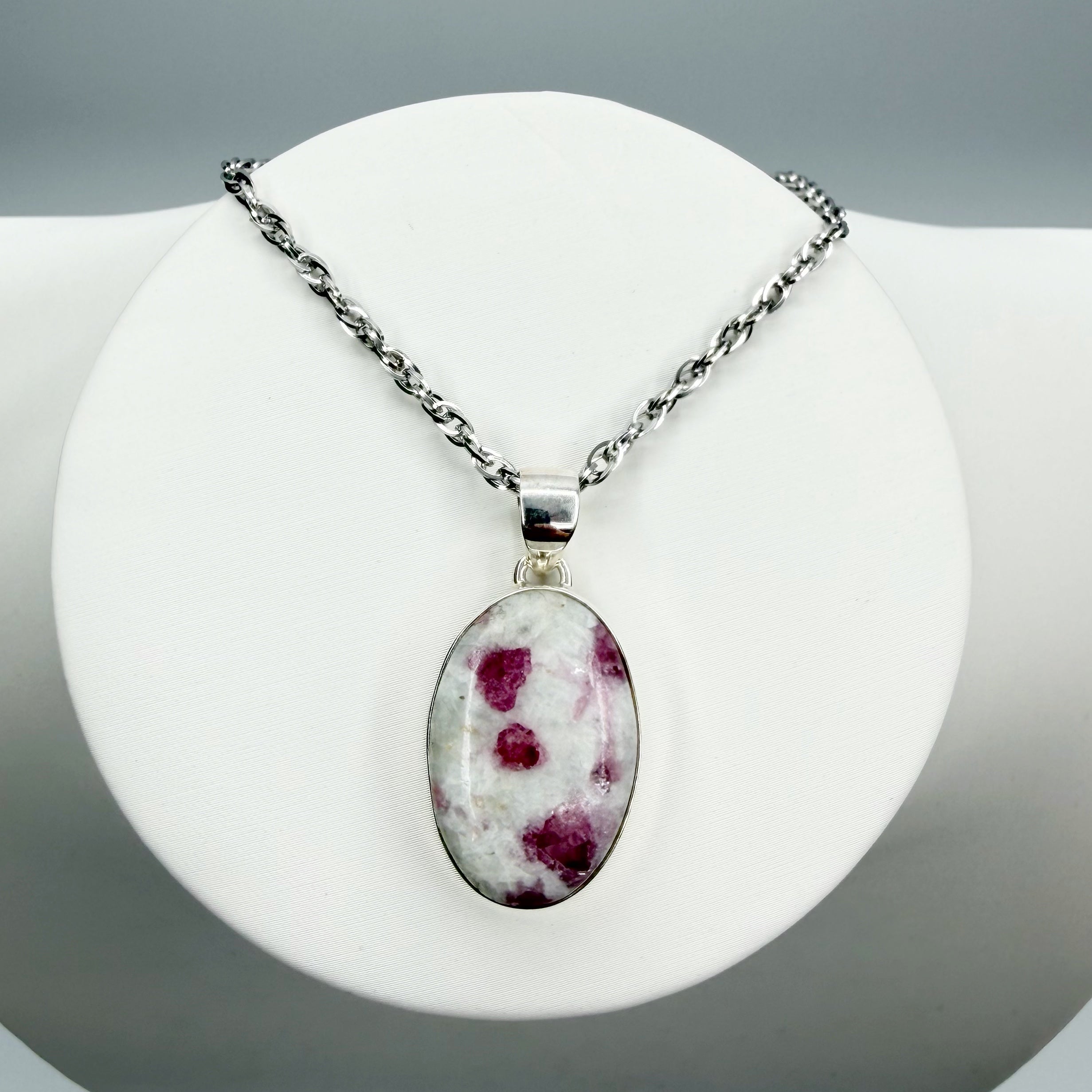 Ciondolo Tormalina Rosa e Argento 925 - Ovale