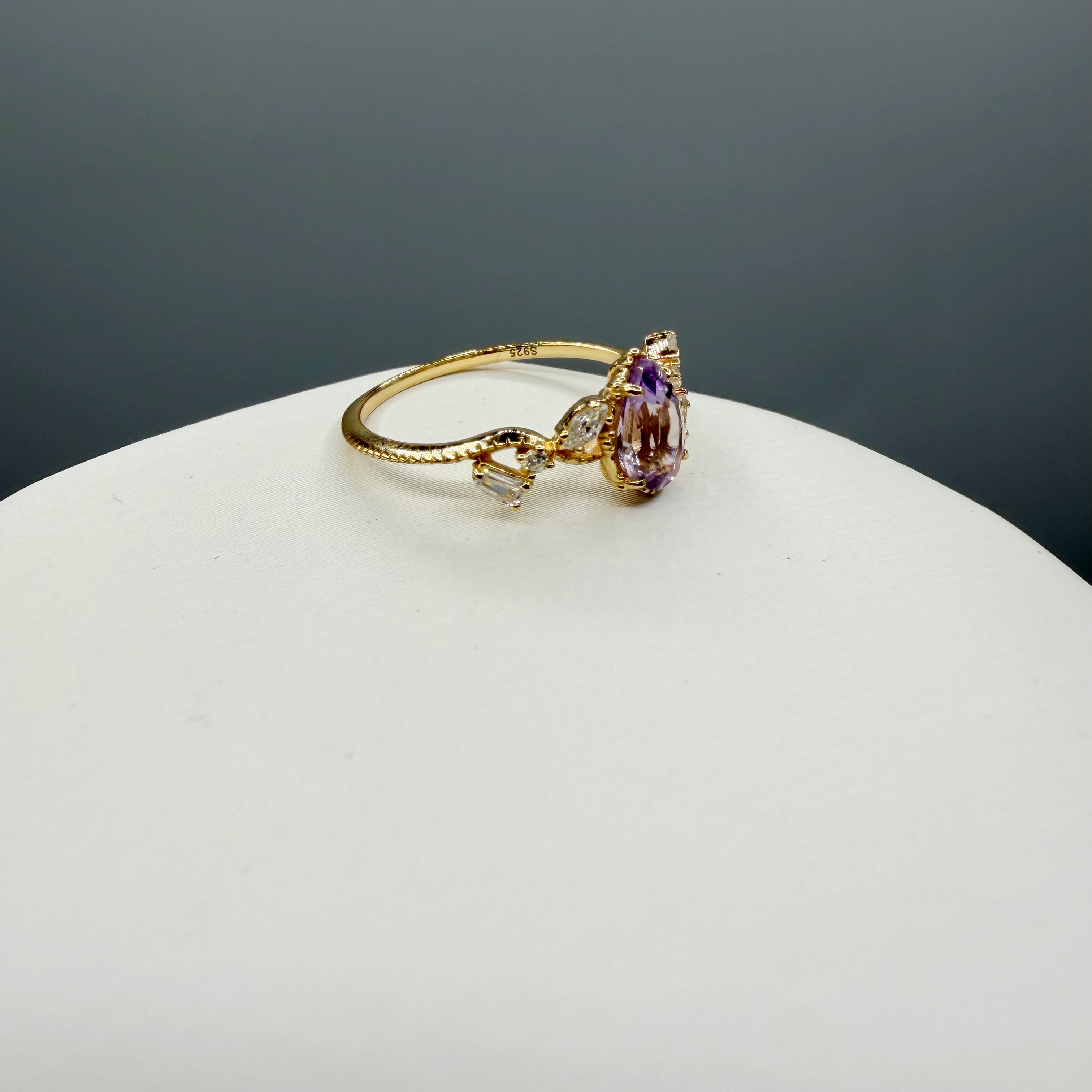 Anello Ametista a Goccia | Argento 925 placcato oro 14k - NON REGOLABILE
