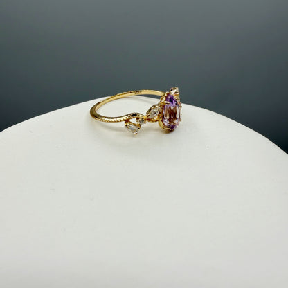 Anello Ametista a Goccia | Argento 925 placcato oro 14k - NON REGOLABILE