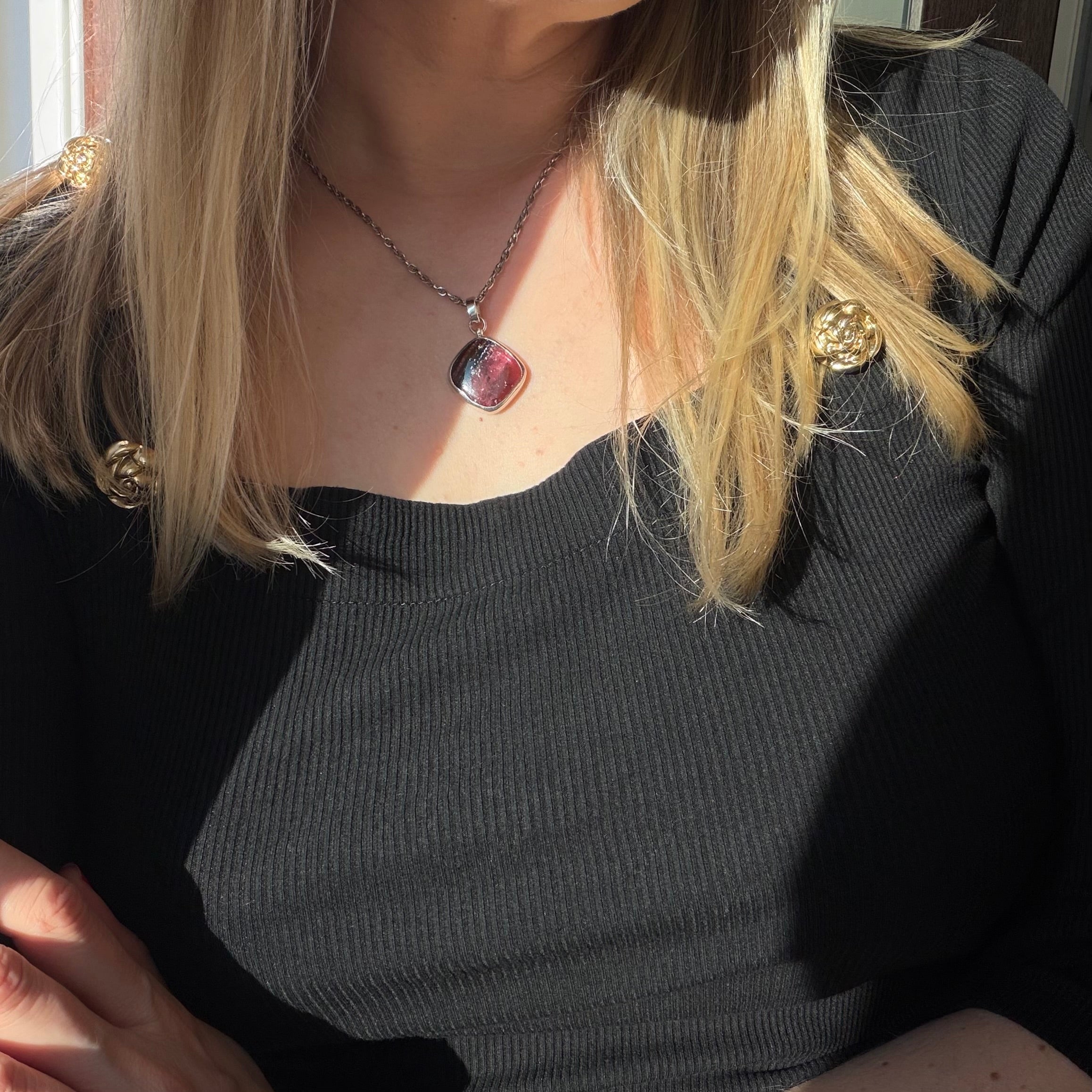 Ciondolo Tormalina Rosa Watermelon Rombo - Argento 925