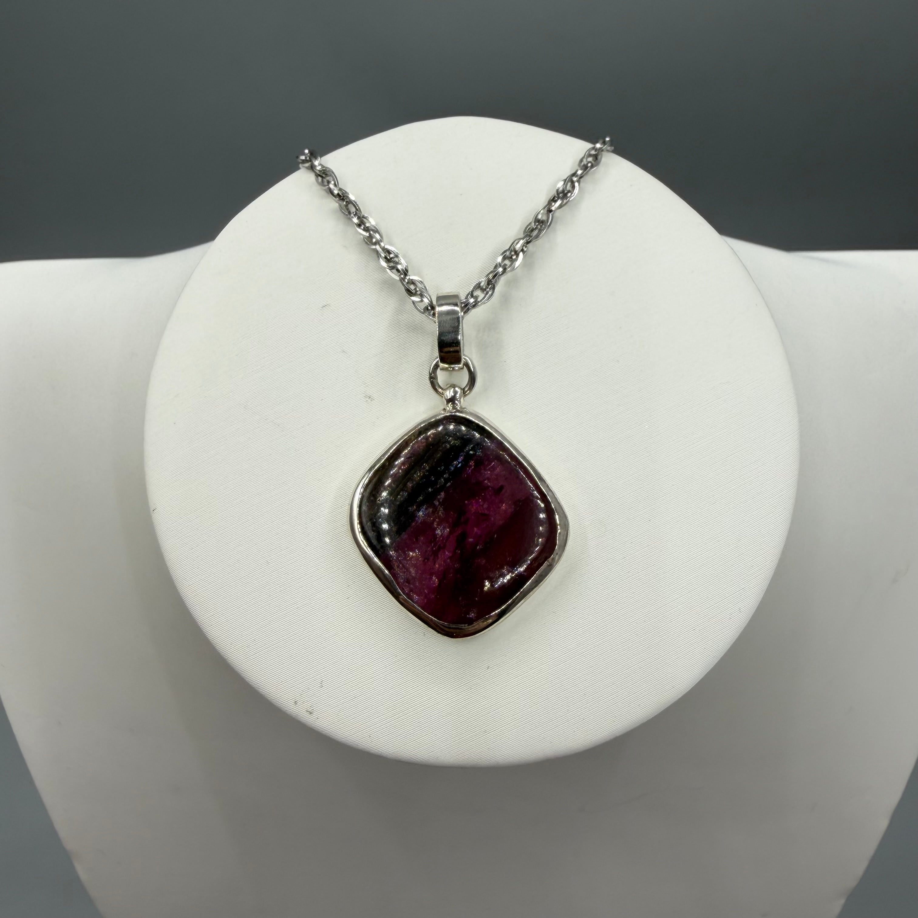 Ciondolo Tormalina Rosa Watermelon Rombo - Argento 925