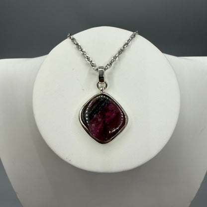 Ciondolo Tormalina Rosa Watermelon Rombo - Argento 925