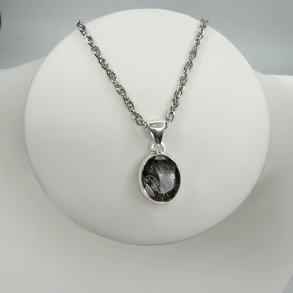 Ciondolo Quarzo Tormalinato Ovale - Argento 925