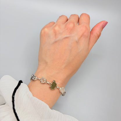 Bracciale  Moldavite, Herkimer, Meteorite Campo del Cielo | Argento 925