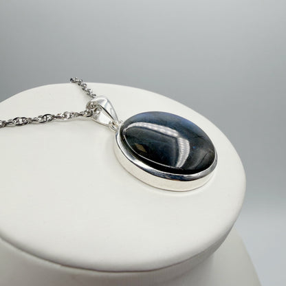 Ciondolo Labradorite Blu Argento 925 - Tondo