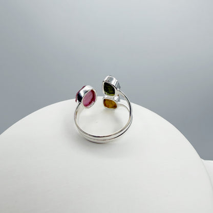 Anello Moldavite e Tormalina Policroma - Argento 925