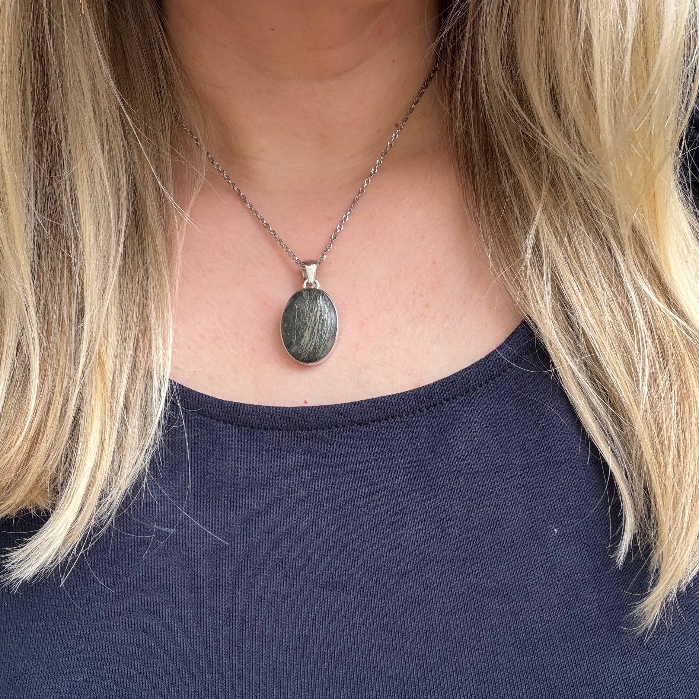 Ciondolo Pirite Feather (piuma) - Argento 925