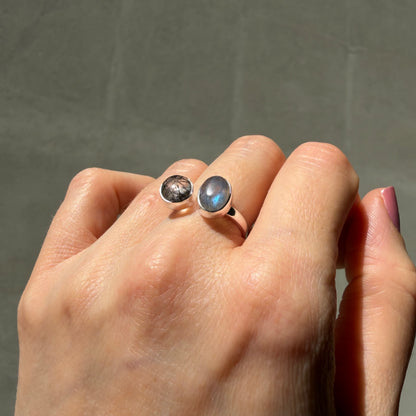 Anello Labradorite e Quarzo Tormalinato - Argento 925