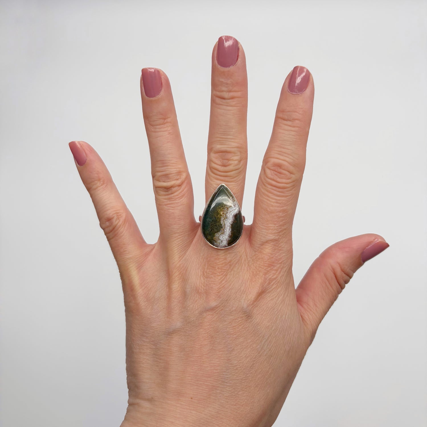 Anello Diaspro Oceano Argento 925 - a  Goccia