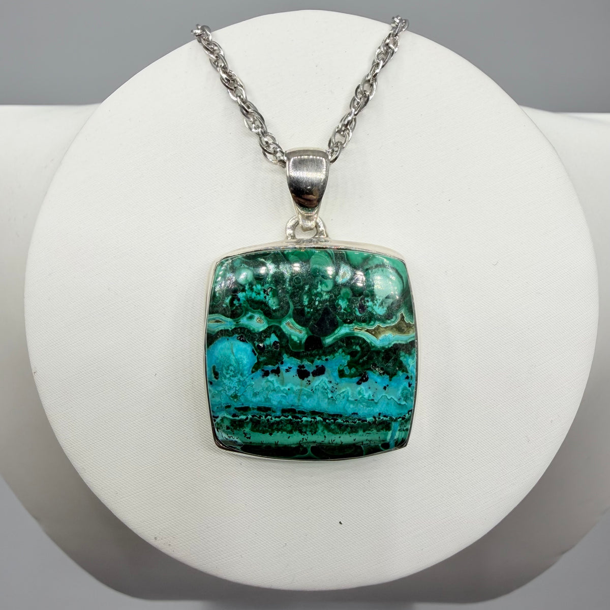 Ciondolo Malachite e Crisocolla Argento 925 - Quadrata