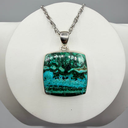 Ciondolo Malachite e Crisocolla Argento 925 - Quadrata