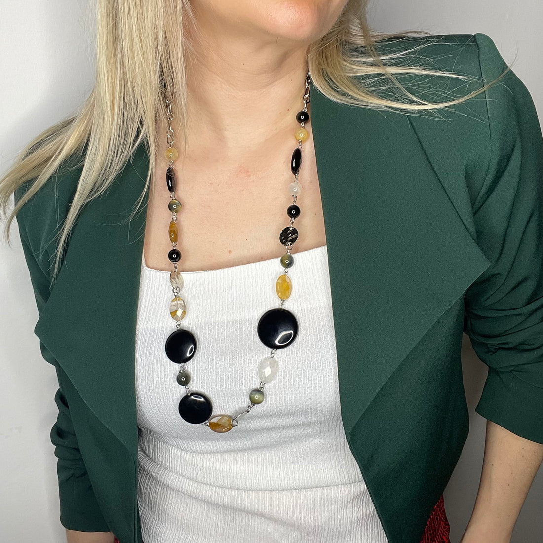 Collana lunga Occhio di Falco, Onice, Quarzo Golden Healer