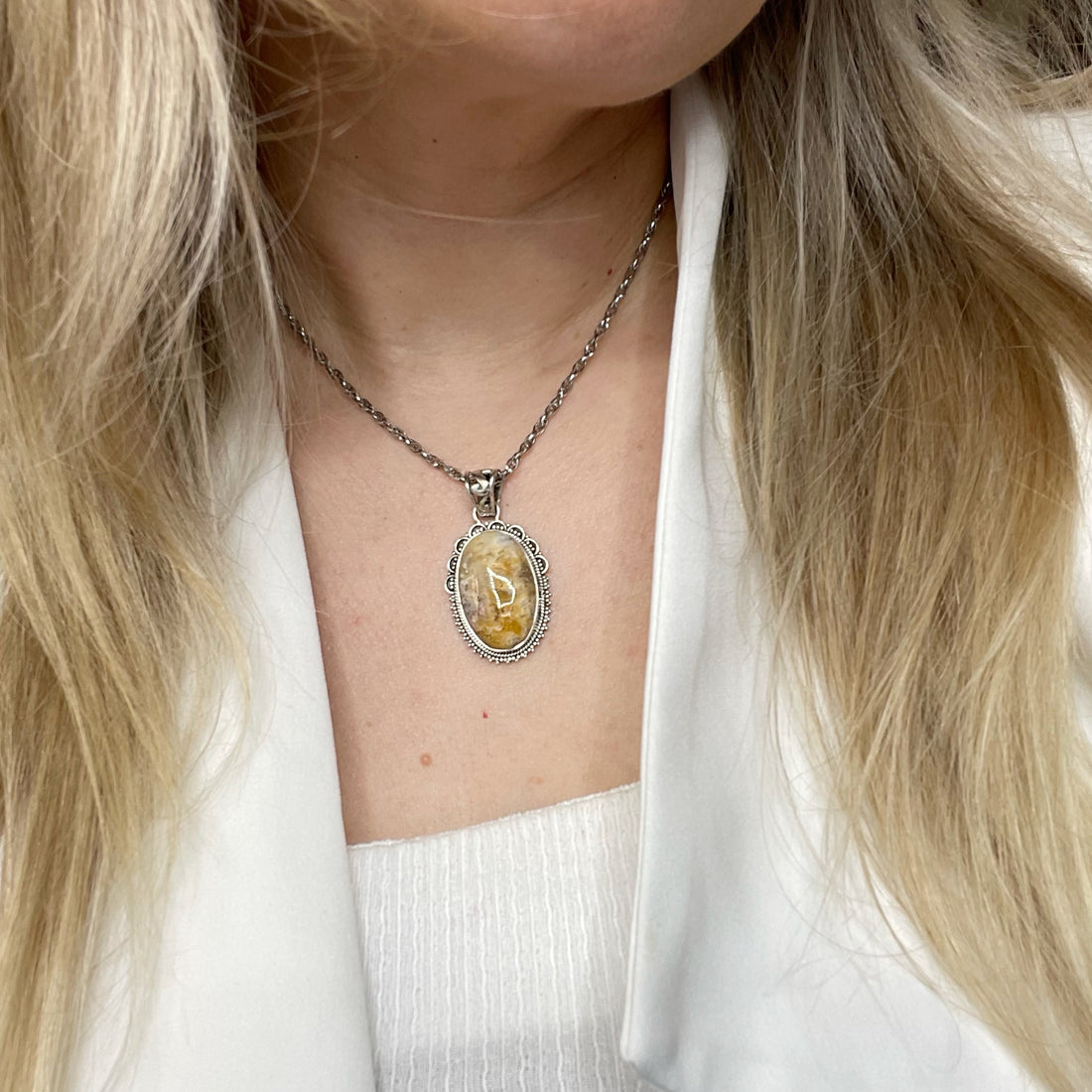 Ciondolo Agata Plume Vintage e Argento 925