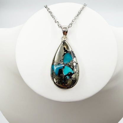 Ciondolo Turchese Naturale in Pirite | Argento 925 - Goccia