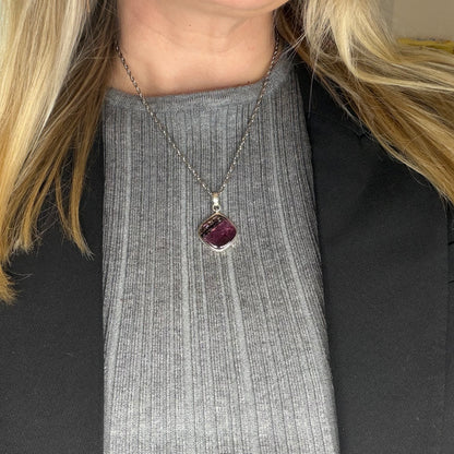 Ciondolo Tormalina Rosa Watermelon Rombo - Argento 925