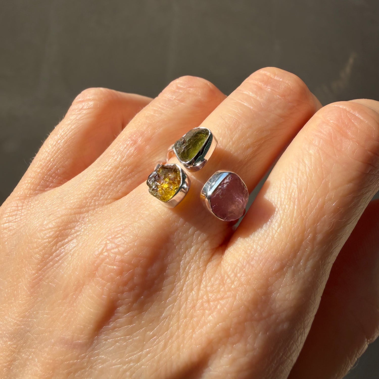 Anello Moldavite e Tormalina Policroma - Argento 925
