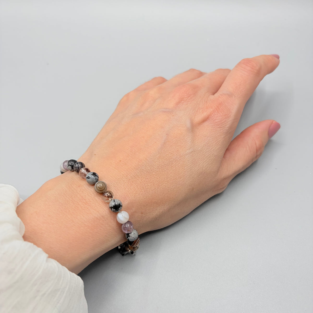 Bracciale Amuleto Specchio | Super Seven, Occhio di Shiva, Ossidiana Fiocco di Neve - LIMITED EDITION