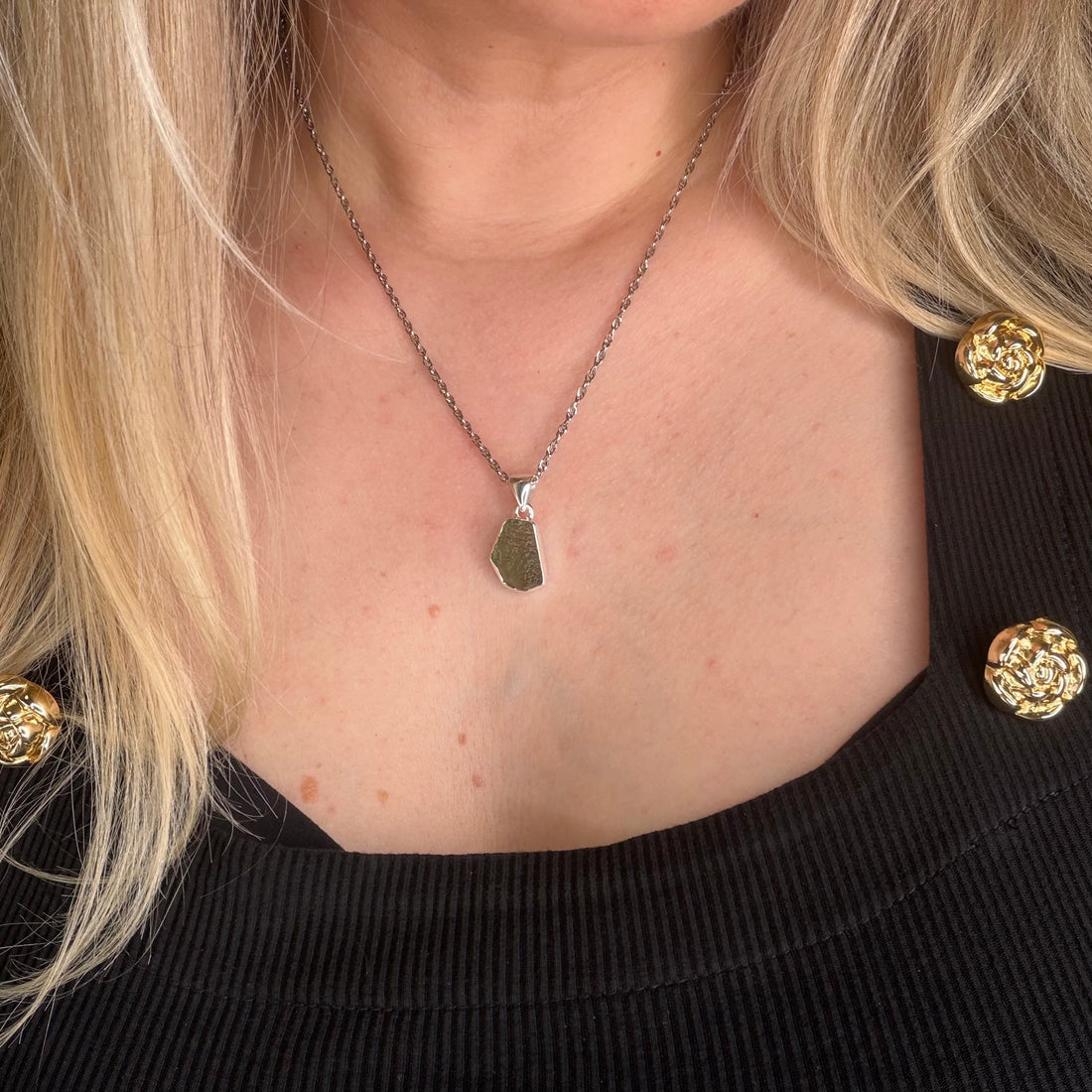 Ciondolo Moldavite Grezza - Argento 925