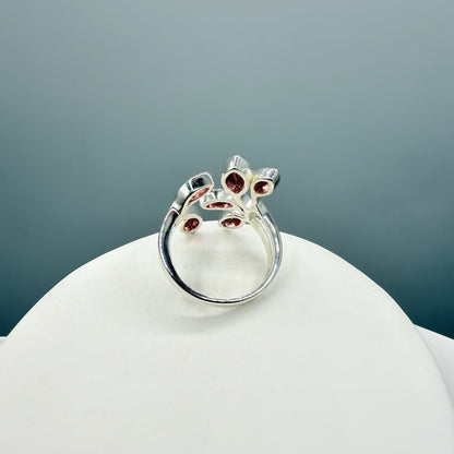 Anello Foglie con Granato e Argento 925