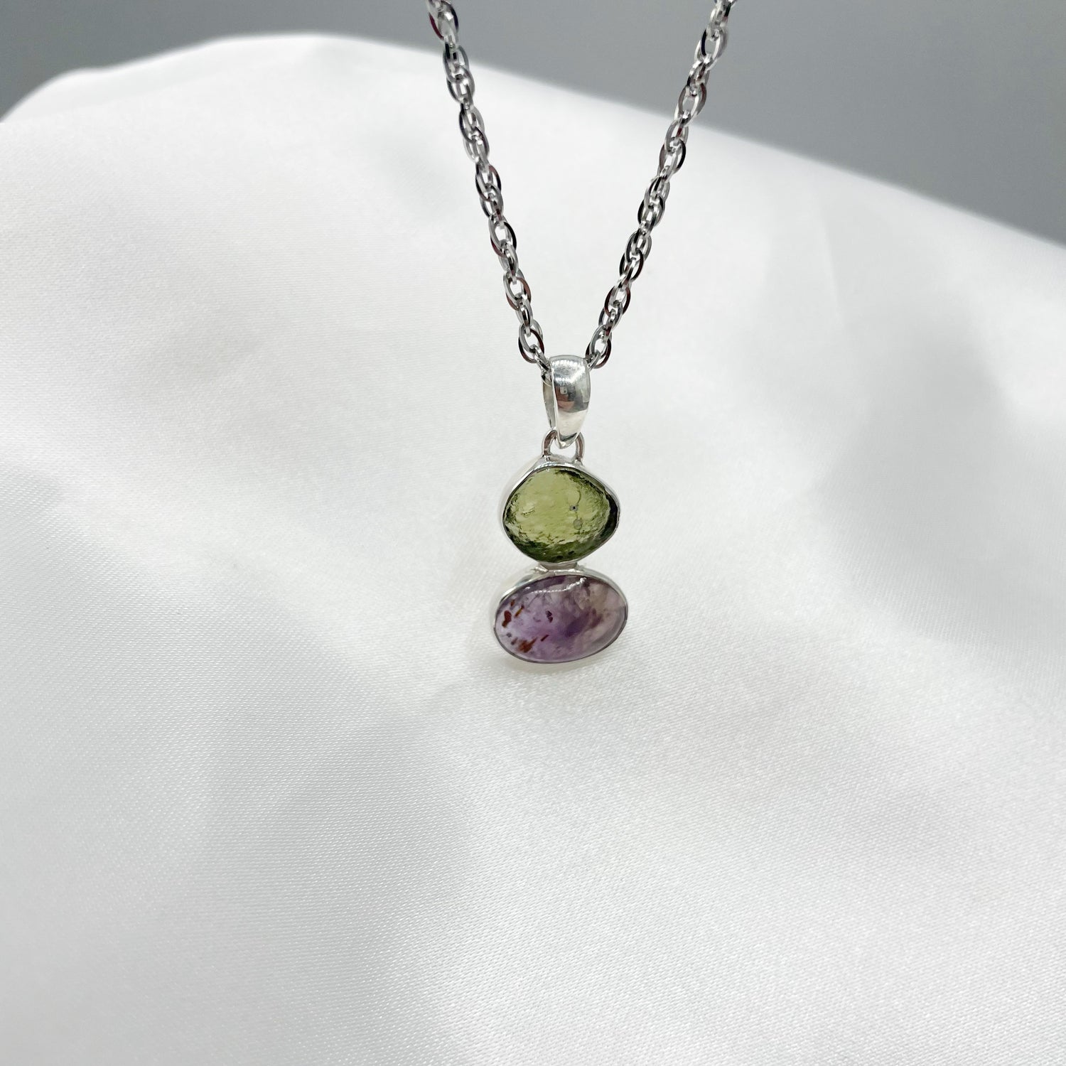 Ciondolo Moldavite e Super Seven - Argento 925
