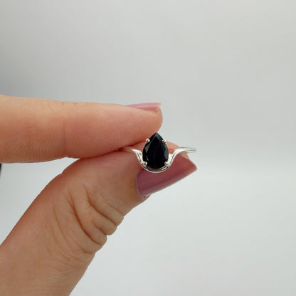 Anello Tormalina Nera a Goccia | Argento 925 - NON REGOLABILE