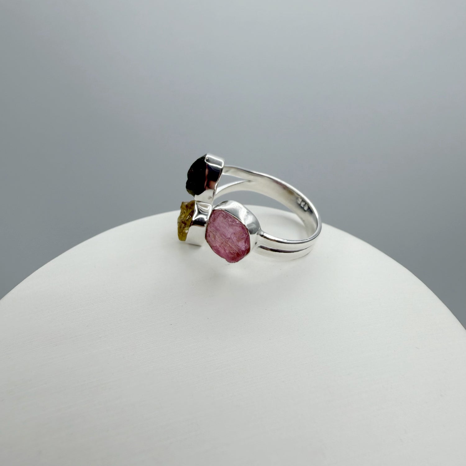 Anello Moldavite e Tormalina Policroma - Argento 925