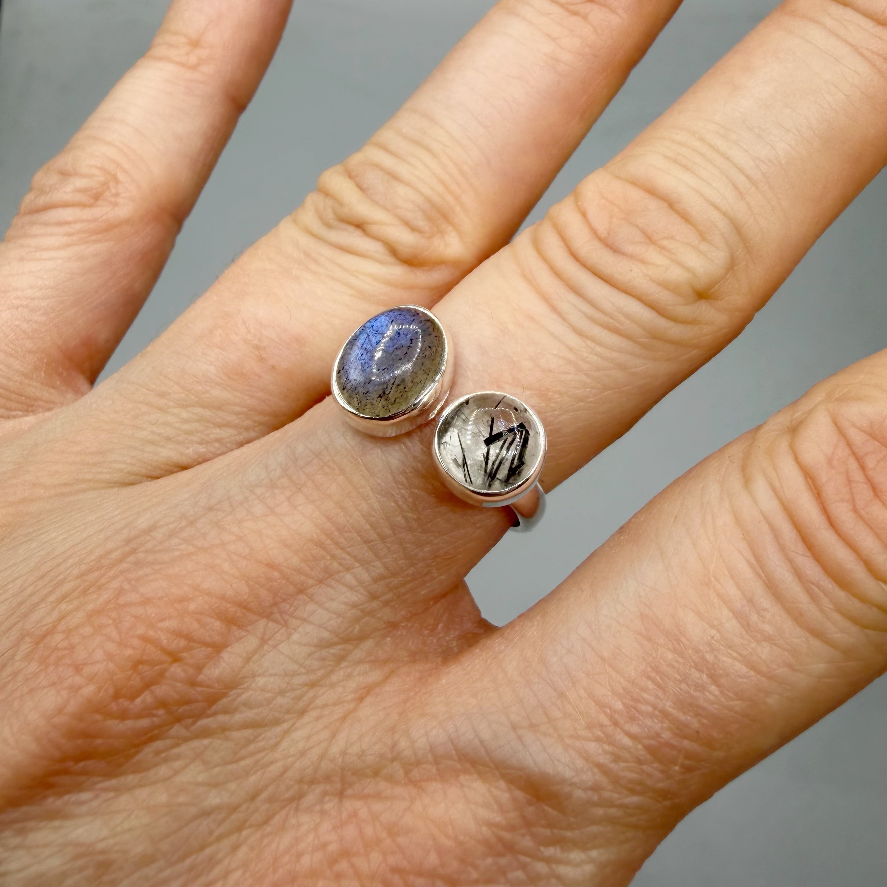 Anello Labradorite e Quarzo Tormalinato - Argento 925