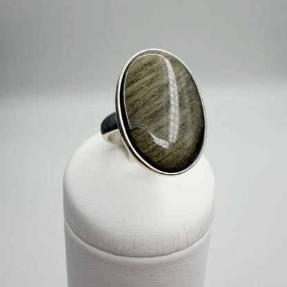 Anello Ossidiana Dorata Ovale - Argento 925