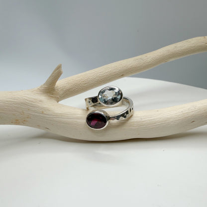 Anello Acquamarina e Granato - Argento 925