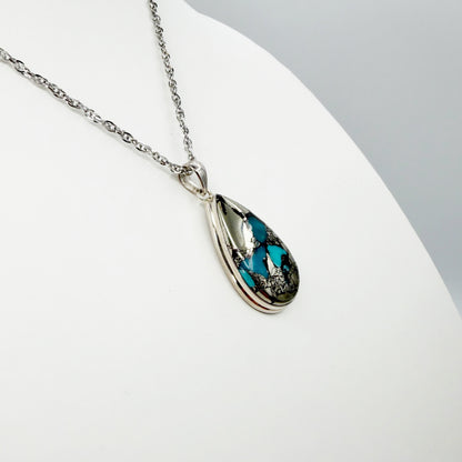 Ciondolo Turchese Naturale in Pirite | Argento 925 - Goccia