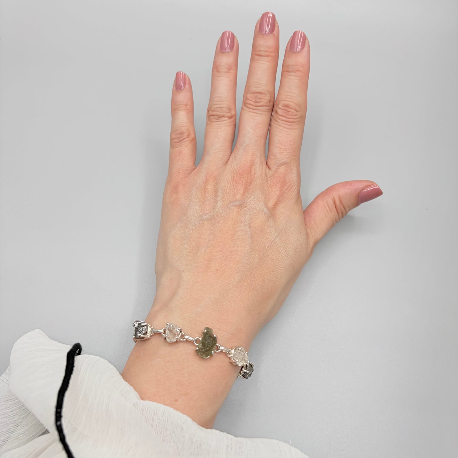 Bracciale  Moldavite, Herkimer, Meteorite Campo del Cielo | Argento 925