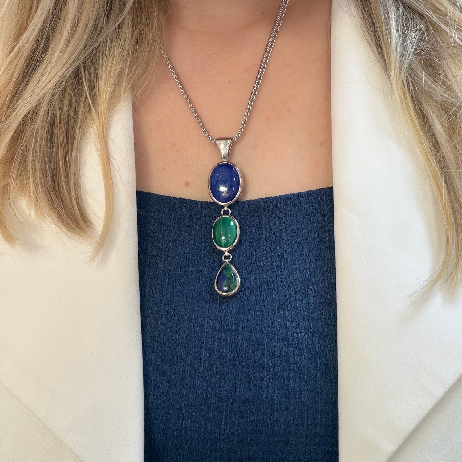 Ciondolo Lapislazzuli, Malachite, Azzurrite - Argento 925