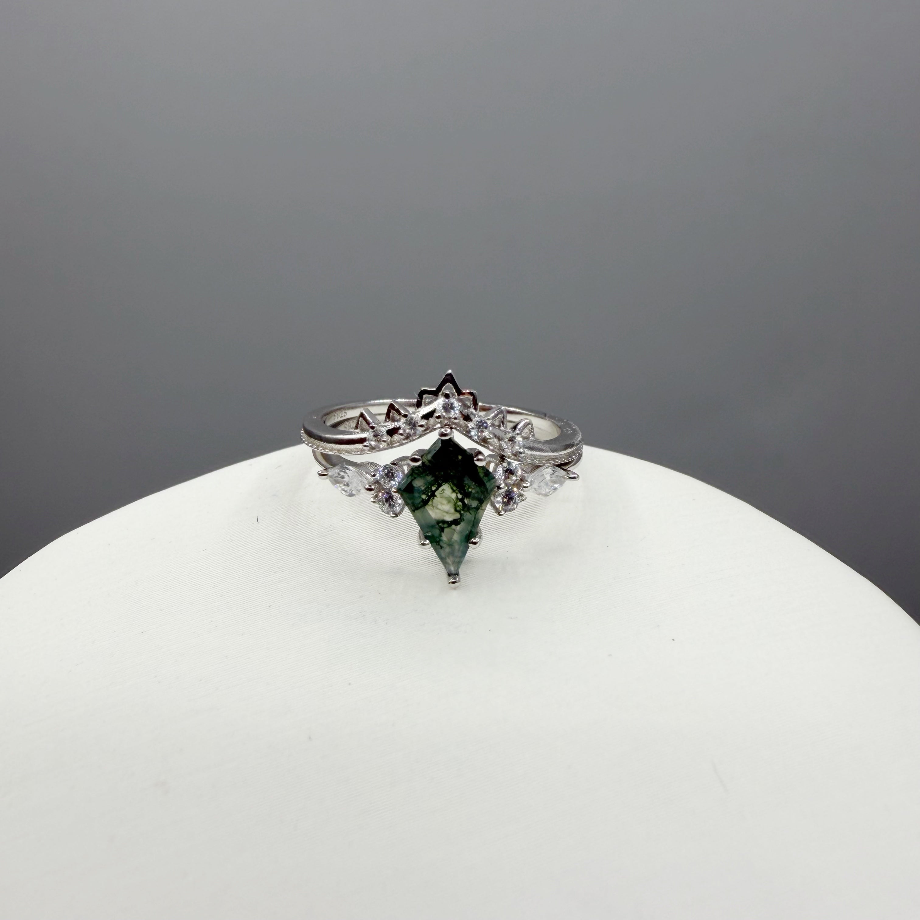 Doppio Anello Agata Muschiata SILVER | Argento 925 - NON REGOLABILE