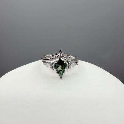 Doppio Anello Agata Muschiata SILVER | Argento 925 - NON REGOLABILE