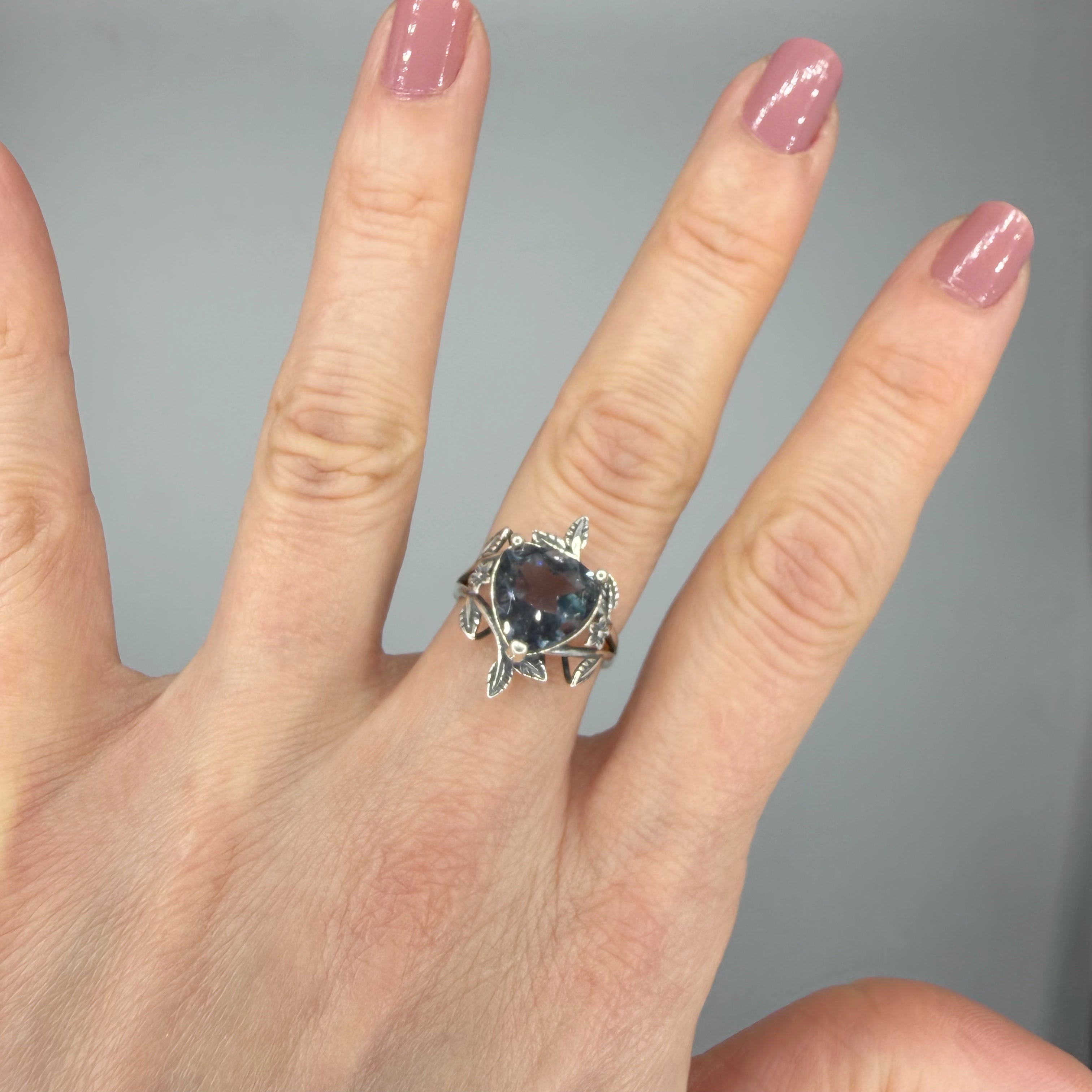 Anello Fluorite Cuore Foglioline - Argento 925