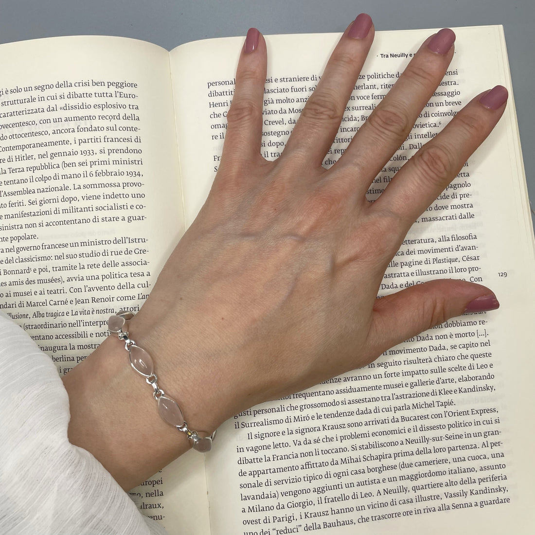 Bracciale Quarzo Rosa e Argento 925