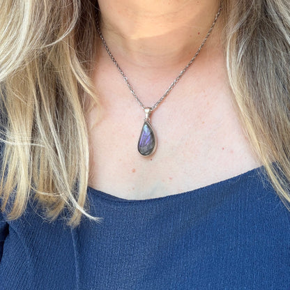 Ciondolo Labradorite Viola - Argento 925 a goccia