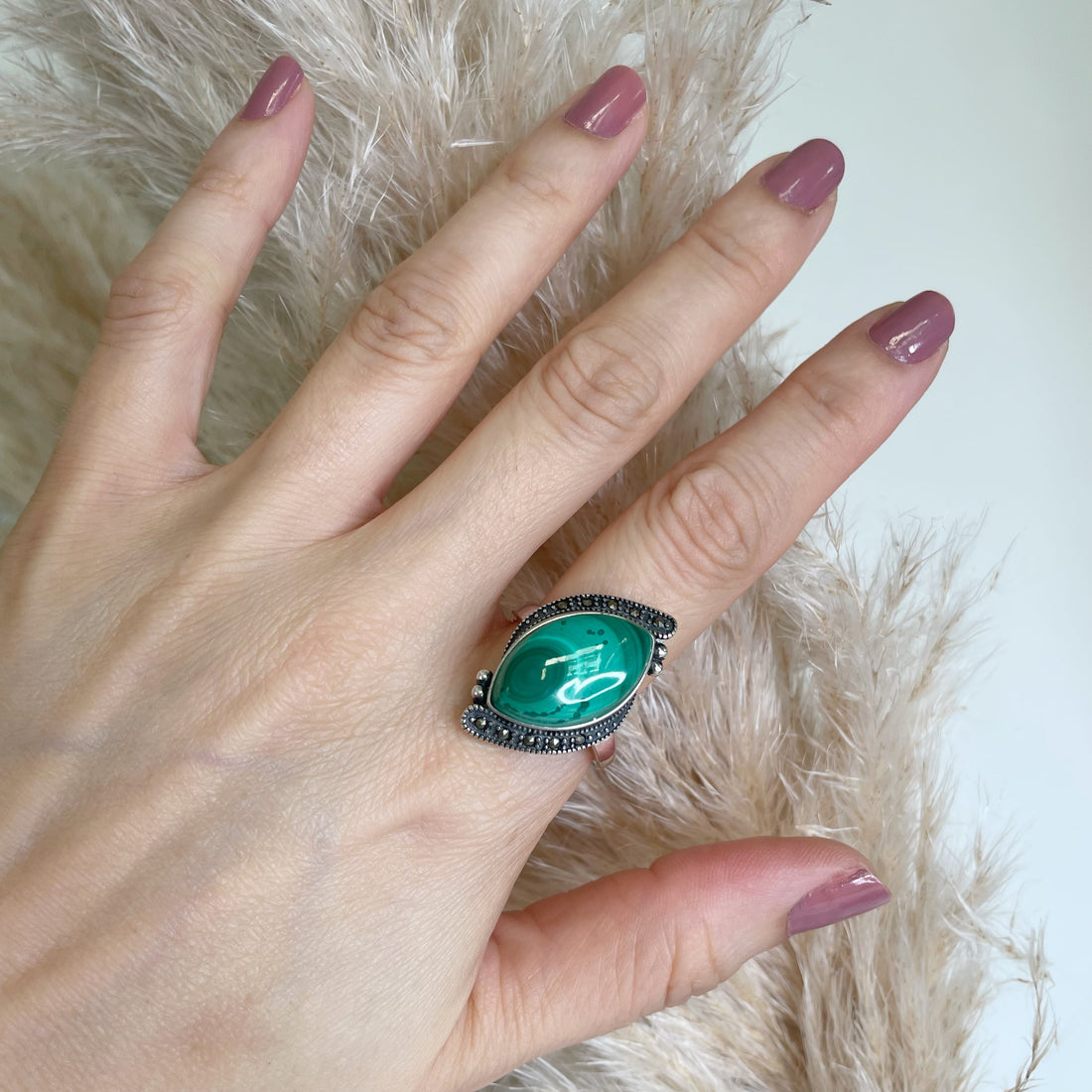 Anello Malachite Vintage Big - Argento 925