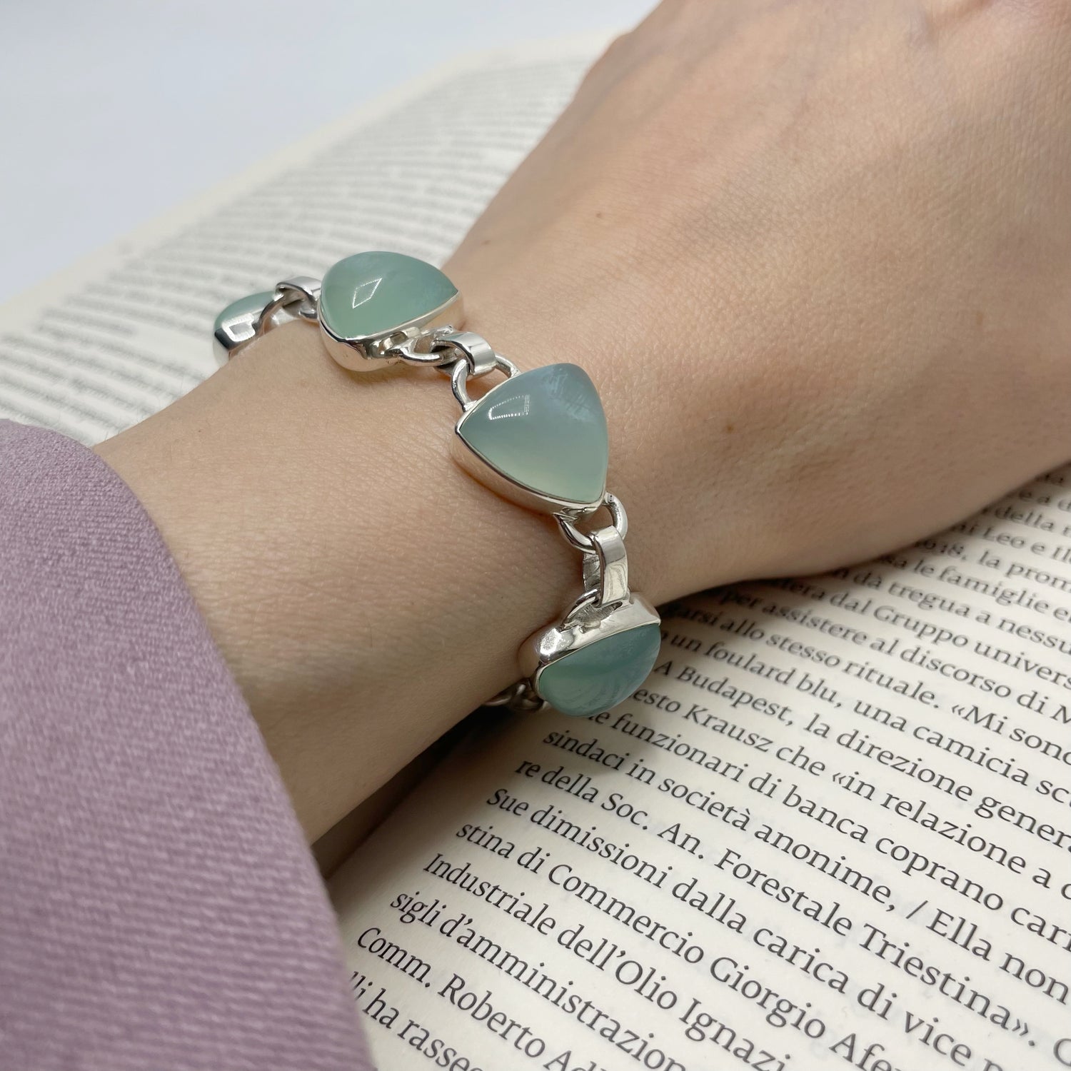 Bracciale Calcedonio Acqua e Argento 925