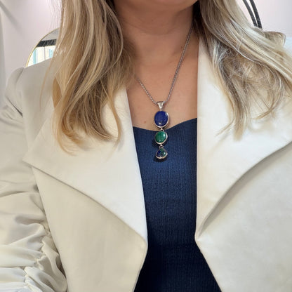 Ciondolo Lapislazzuli, Malachite, Azzurrite - Argento 925