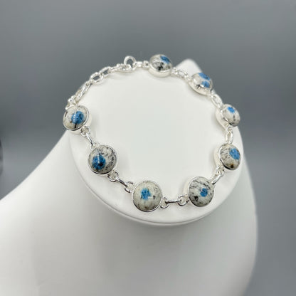 Bracciale Azzurrite in Granito (K2) e Argento 925 - tondo