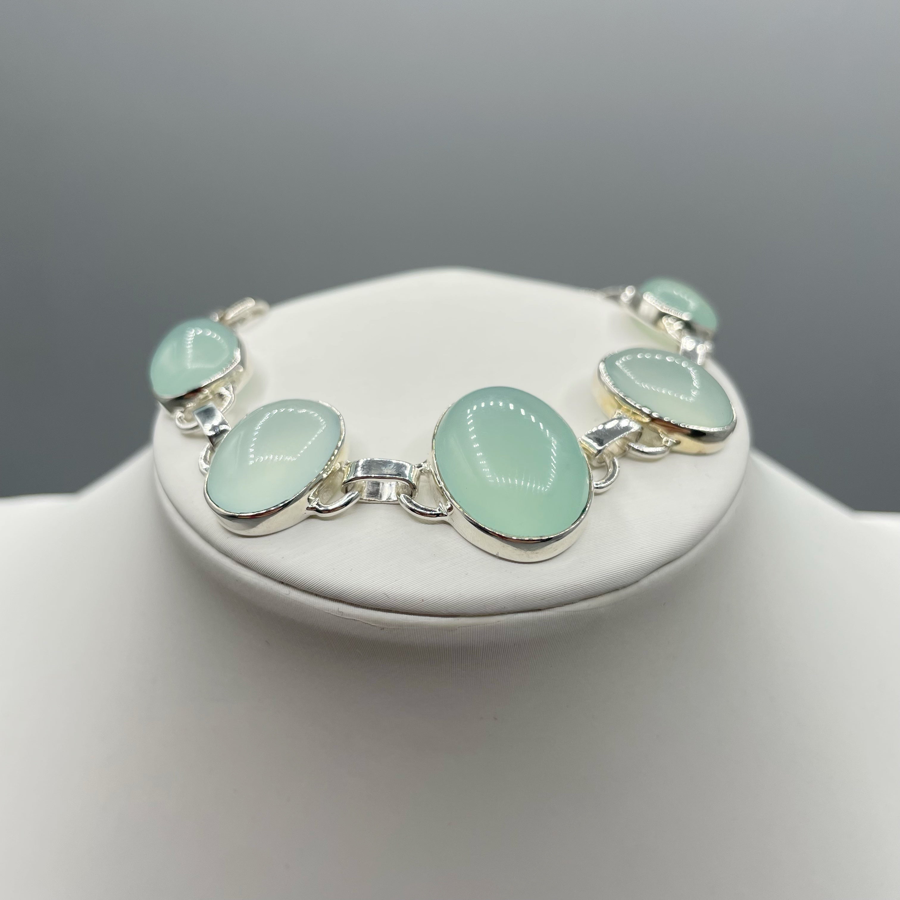 Bracciale Calcedonio Acqua e Argento 925 - Ovale