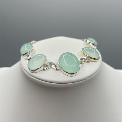 Bracciale Calcedonio Acqua e Argento 925 - Ovale