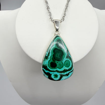 Ciondolo Malachite e Crisocolla Argento 925 - Goccia media