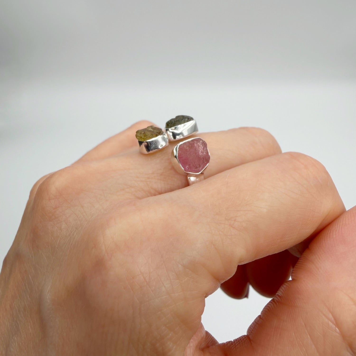 Anello Moldavite e Tormalina Policroma - Argento 925