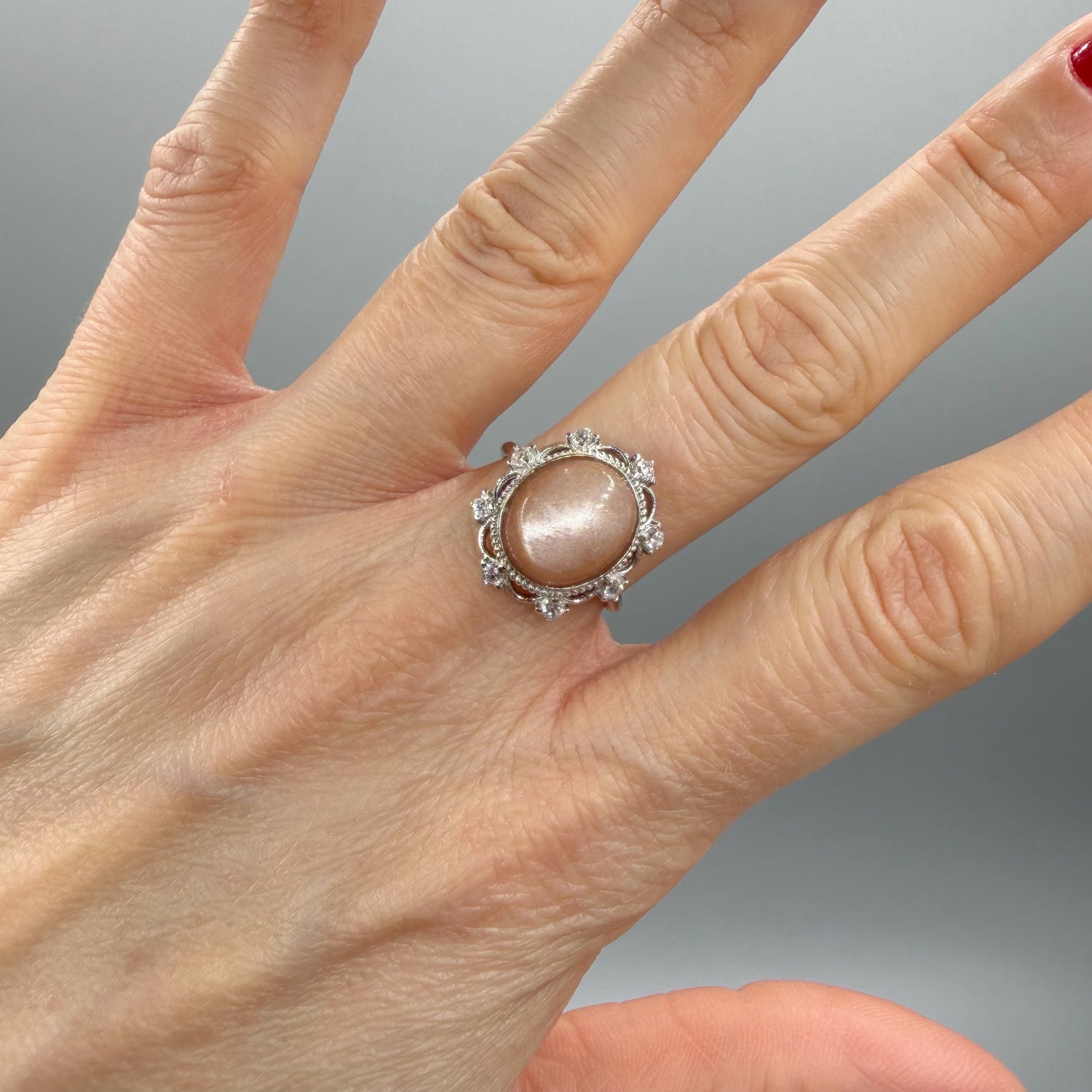 Anello Pietra di Luna Pesca - Argento 925