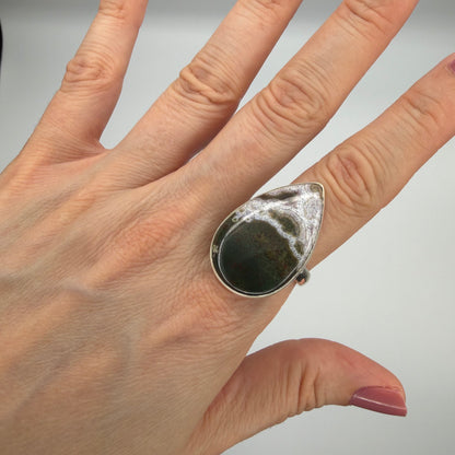 Anello Diaspro Oceano Argento 925 - a  Goccia grande