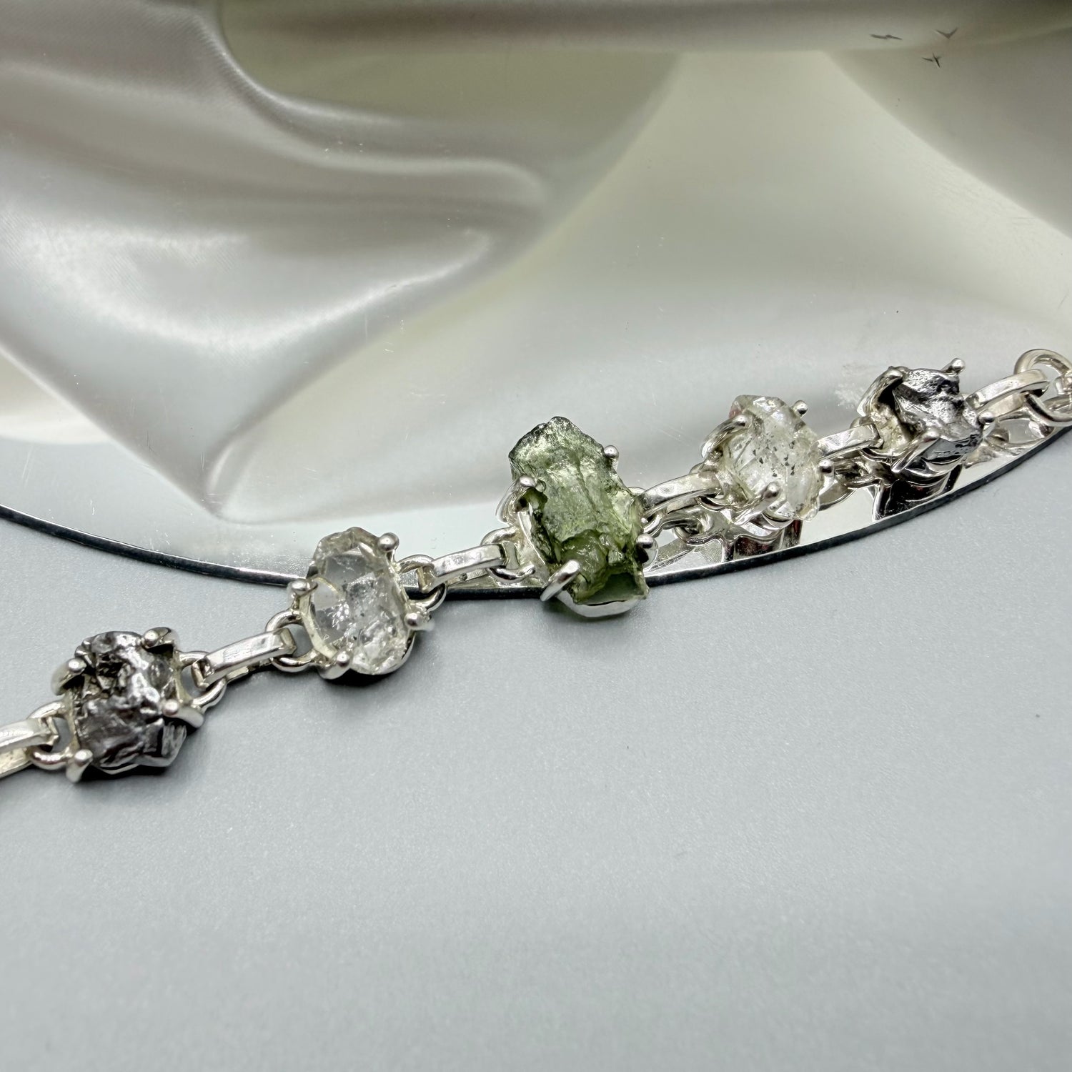 Bracciale Moldavite, Herkimer, Meteorite Campo del Cielo | Argento 925
