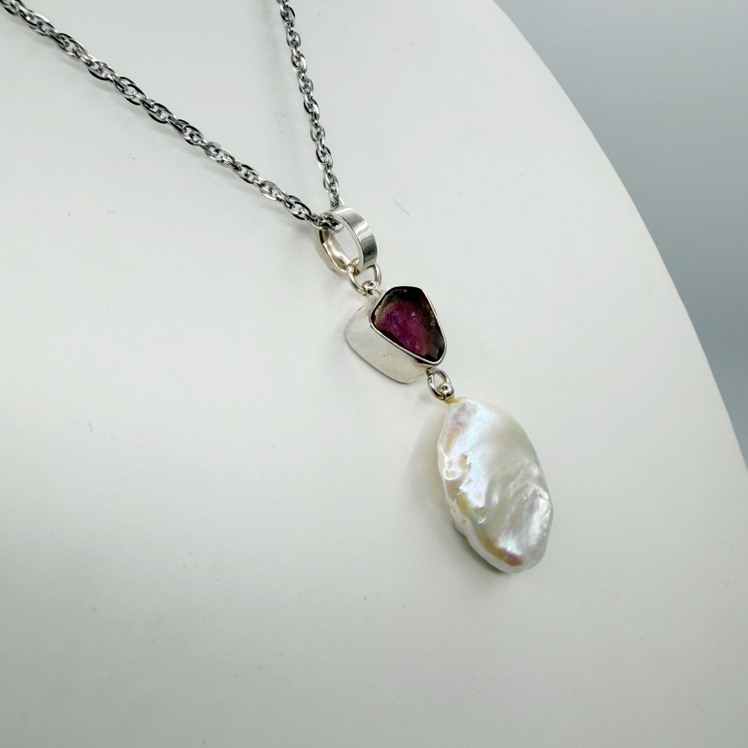 Ciondolo Tormalina Watermelon e Madreperla - Argento 925